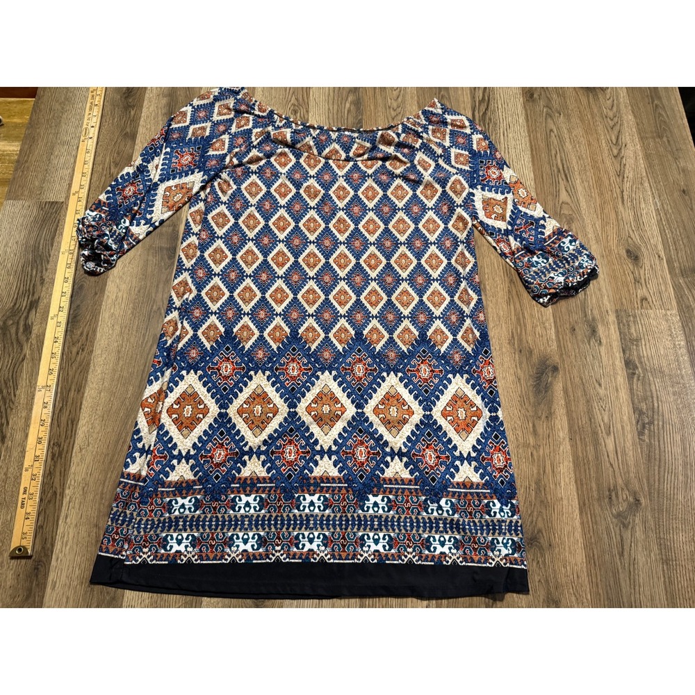 MOA Collection Dress Women L Blue Geometric Southwest Boho Casual Excellent Used